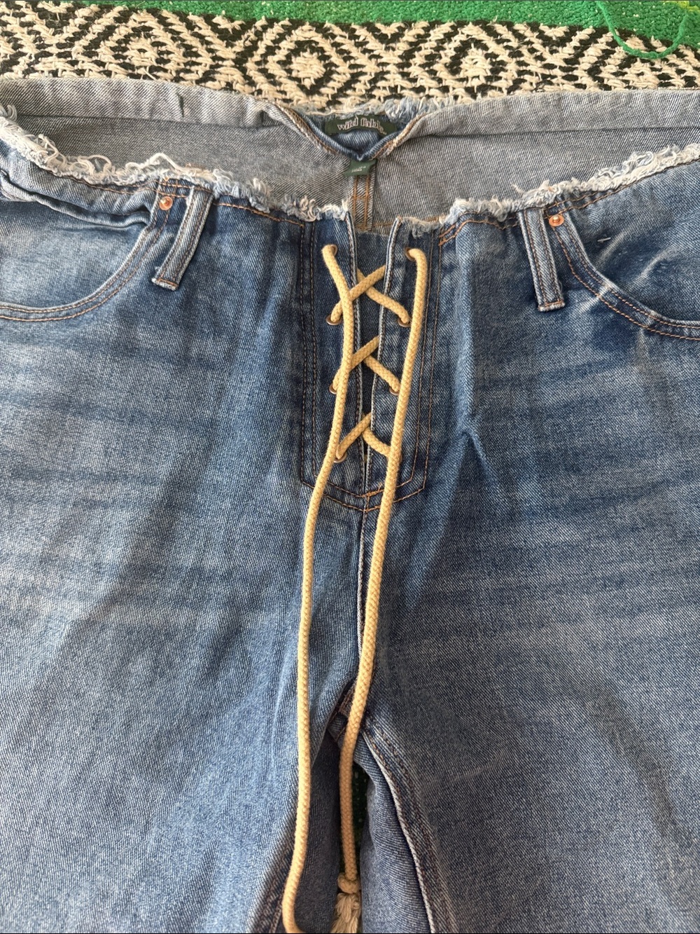 Fringe Top Cowgirl Lace-Up Denim Jeans